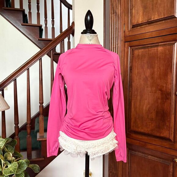 Nike Pro Combat Hot Pink Compression Long Sleeve Finger Hole Shirt Yoga Pilates - Picture 1 of 6